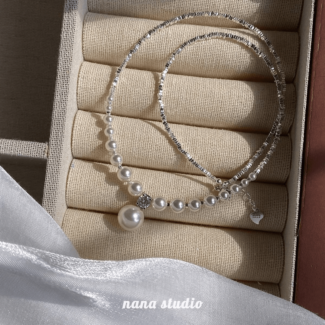 925 imitation pearl pendant necklace simple clavicle chain light luxury exquisite cold white moonlight