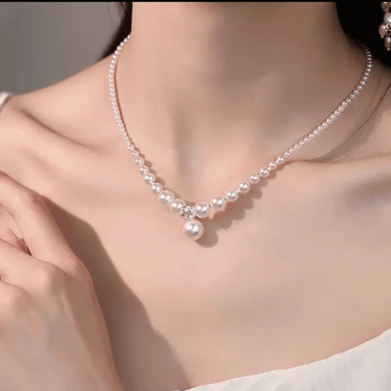 925 imitation pearl pendant necklace simple clavicle chain light luxury exquisite cold white moonlight