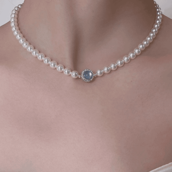 Imitation pearl necklace Blue Edge* Imitation pearl necklace for women Light luxury niche high-end stacking clavicle necklace