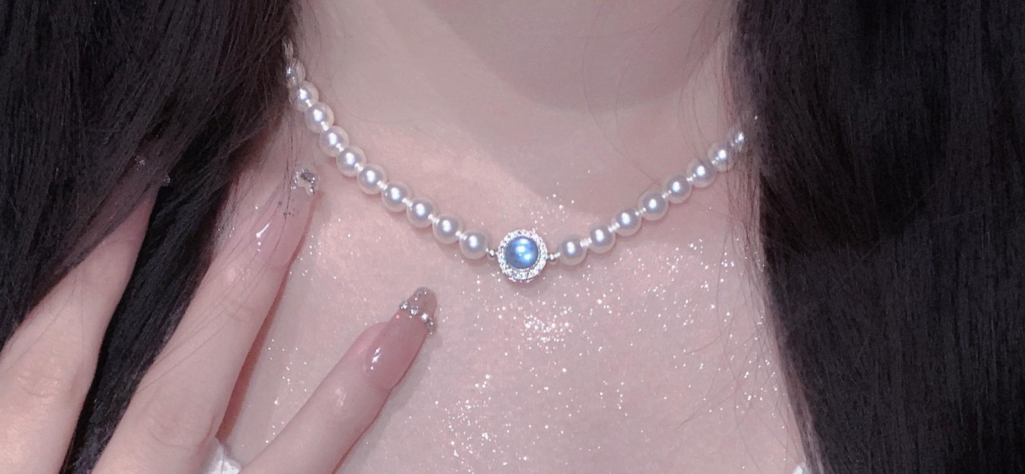 Imitation pearl necklace Blue Edge* Imitation pearl necklace for women Light luxury niche high-end stacking clavicle necklace