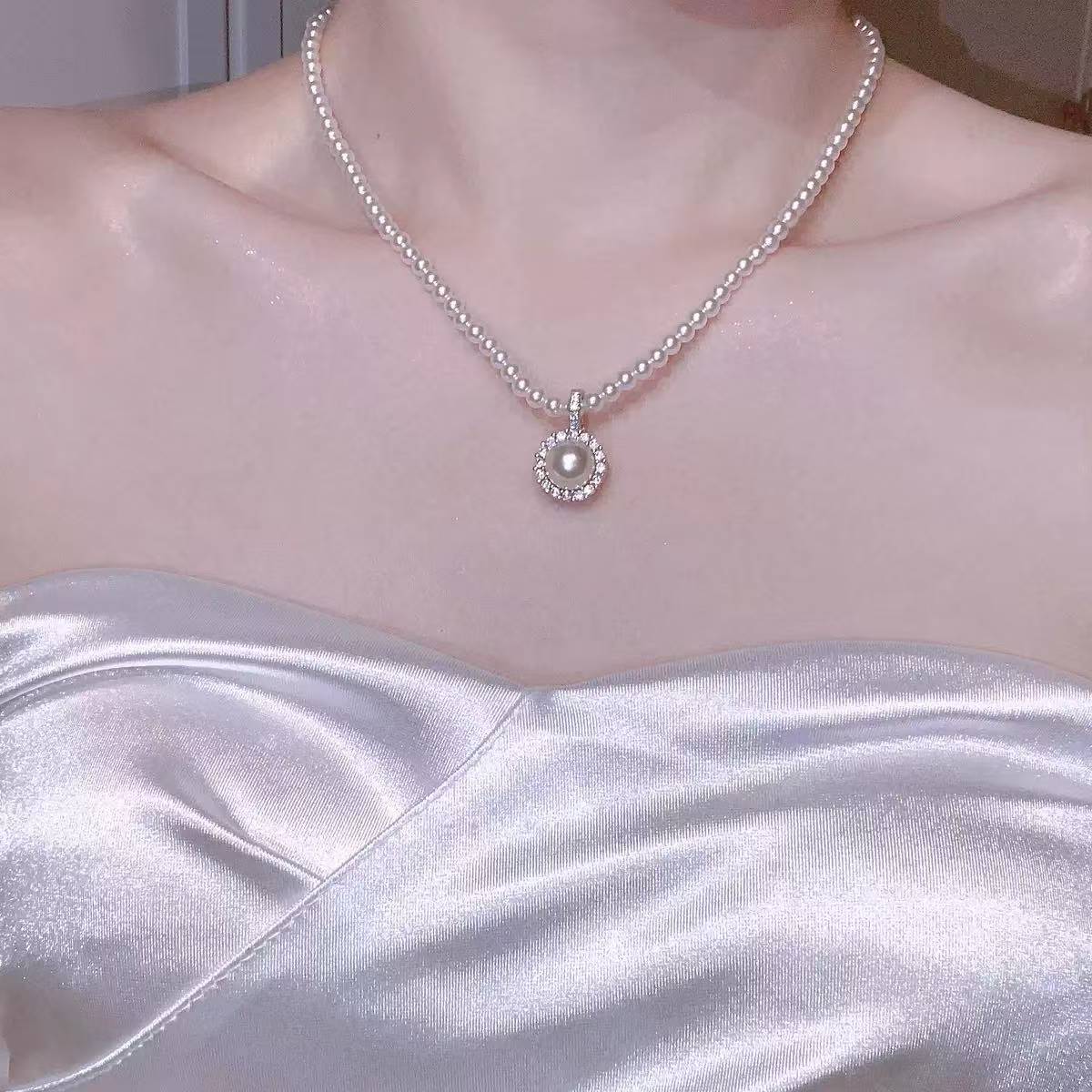 Pure natural pearl aurora freshwater Zhuji pearl millet bead necklace sunflower seedless necklace set simple pendant