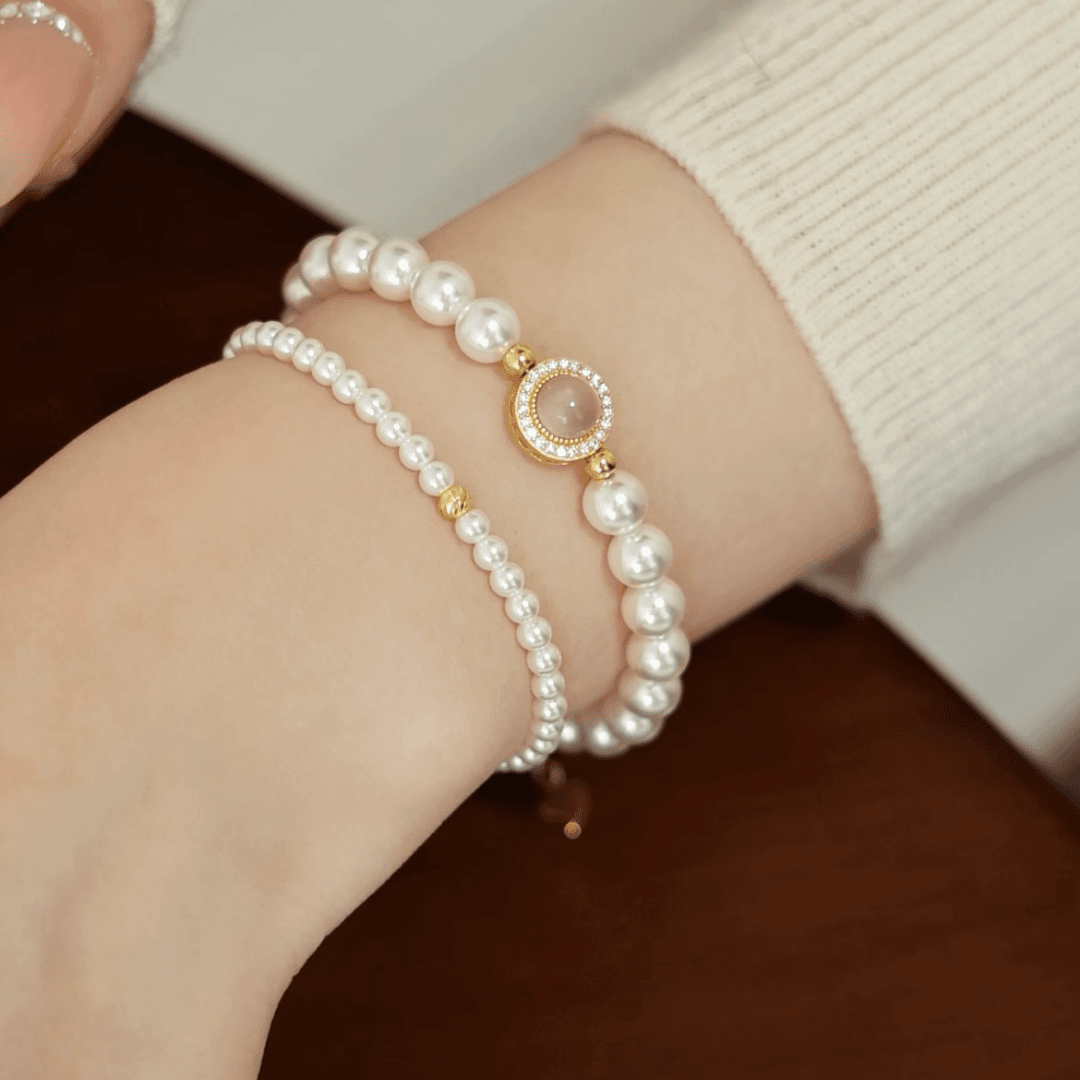 Natural pink chalcedony aquamarine sterling silver bracelet blogger same style light luxury design bracelet