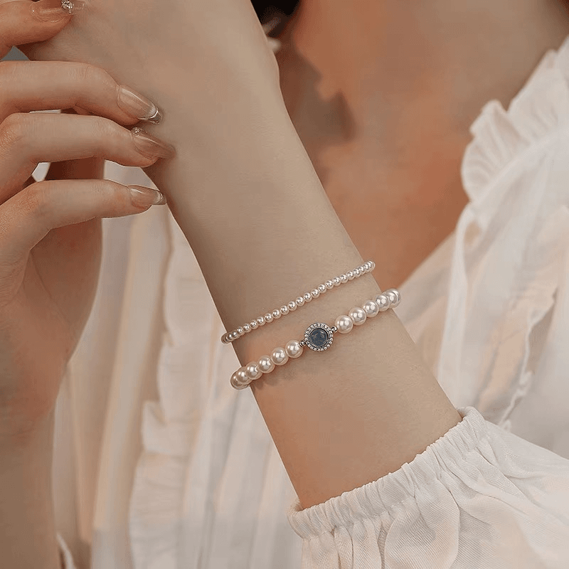 Natural pink chalcedony aquamarine sterling silver bracelet blogger same style light luxury design bracelet