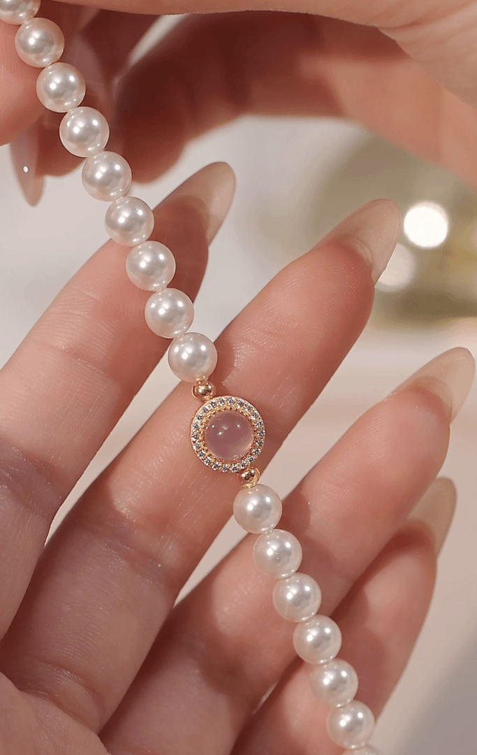 Natural pink chalcedony aquamarine sterling silver bracelet blogger same style light luxury design bracelet