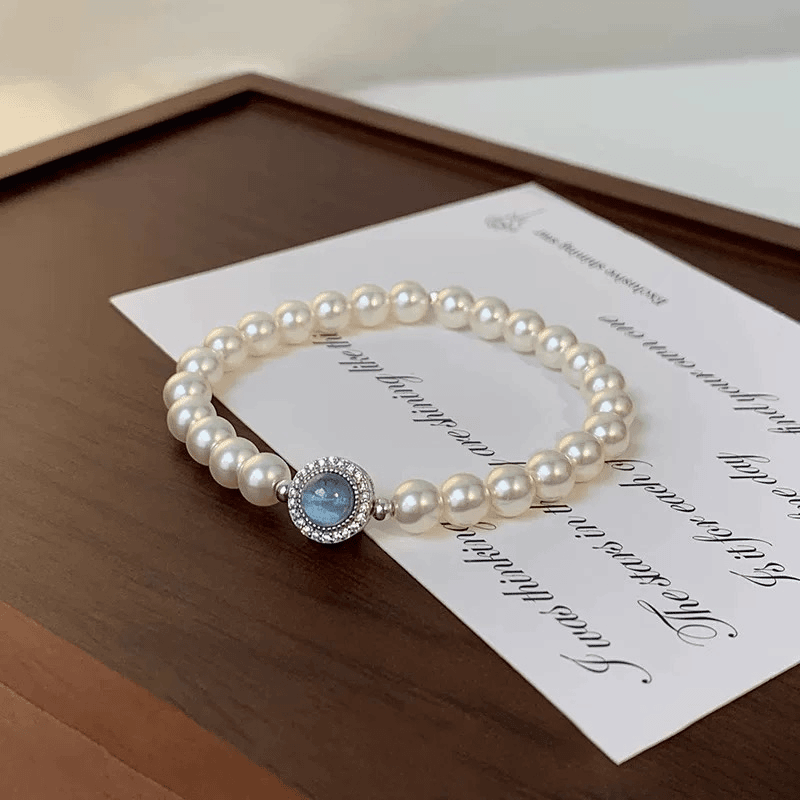 Natural pink chalcedony aquamarine sterling silver bracelet blogger same style light luxury design bracelet