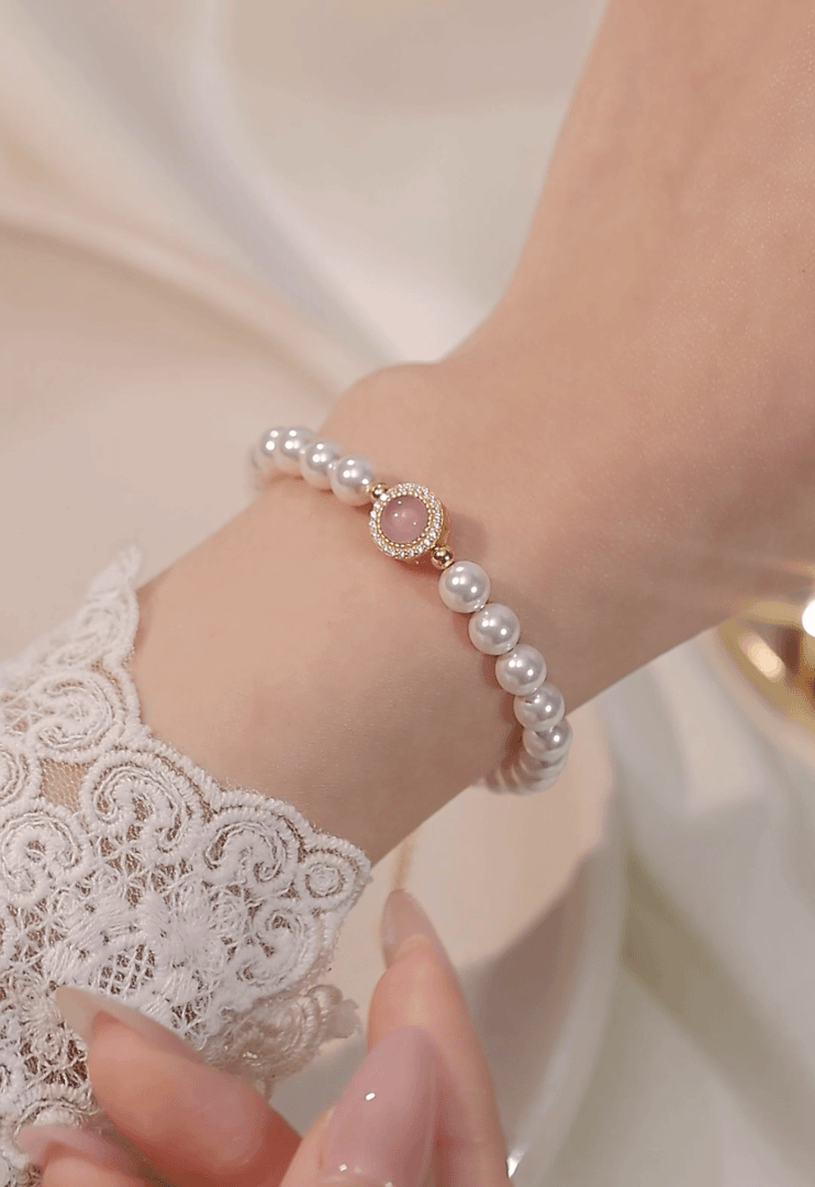 Natural pink chalcedony aquamarine sterling silver bracelet blogger same style light luxury design bracelet