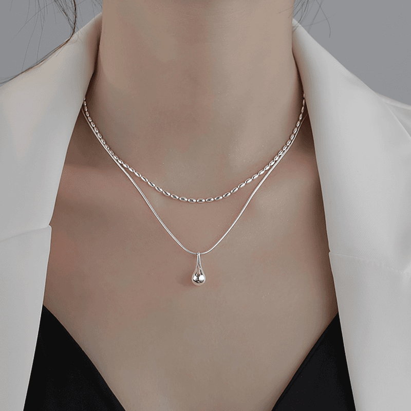 925 water drop necklace female light luxury niche clavicle necklace chest necklace Valentine's Day birthday gift for girlfriend and wife female model