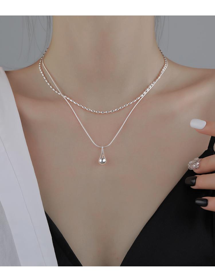 925 water drop necklace female light luxury niche clavicle necklace chest necklace Valentine's Day birthday gift for girlfriend and wife female model