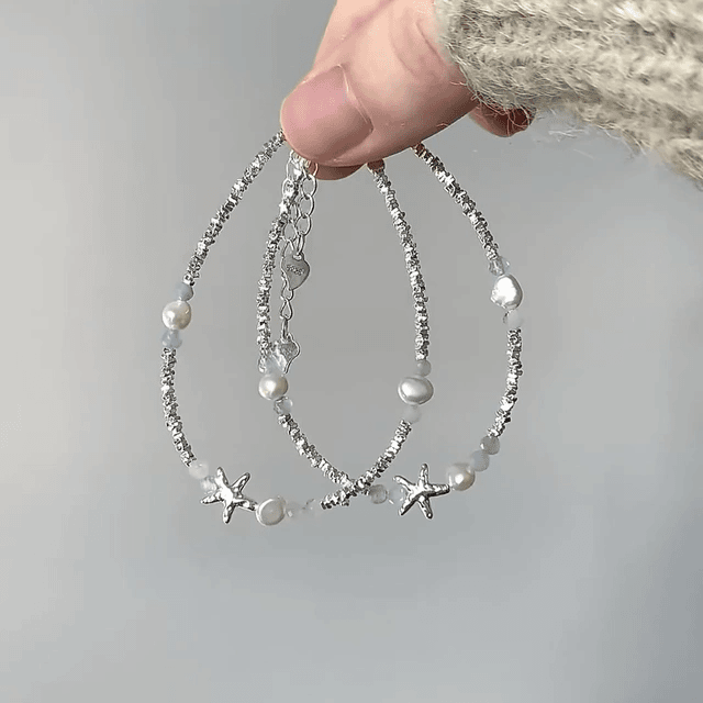 999 sterling silver pearl starfish broken silver bracelet female model 2025 new light luxury niche exquisite