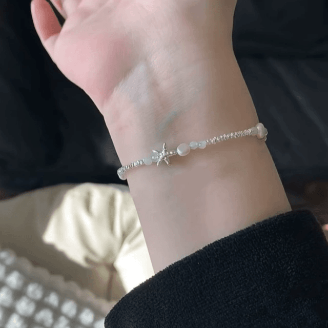 999 sterling silver pearl starfish broken silver bracelet female model 2025 new light luxury niche exquisite