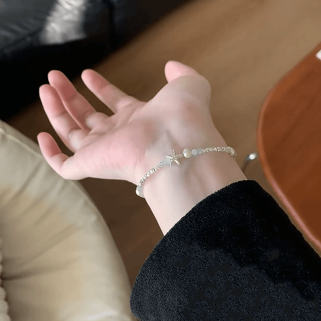 999 sterling silver pearl starfish broken silver bracelet female model 2025 new light luxury niche exquisite
