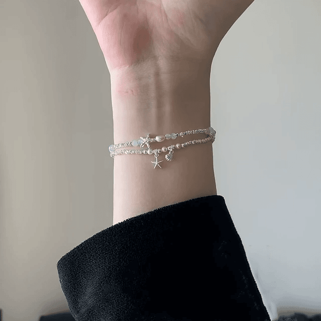 999 sterling silver pearl starfish broken silver bracelet female model 2025 new light luxury niche exquisite