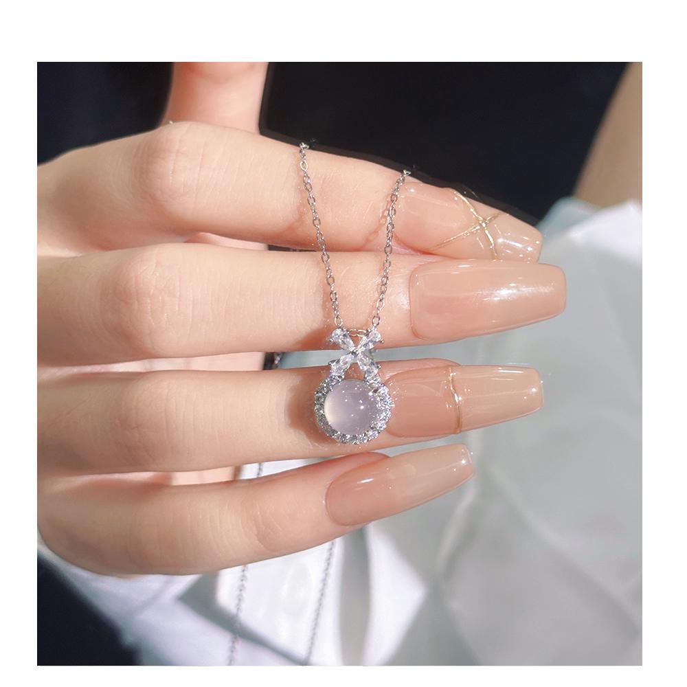 999 sterling silver chalcedony bow necklace for women Princess Winnie light luxury birthday gift for girlfriend