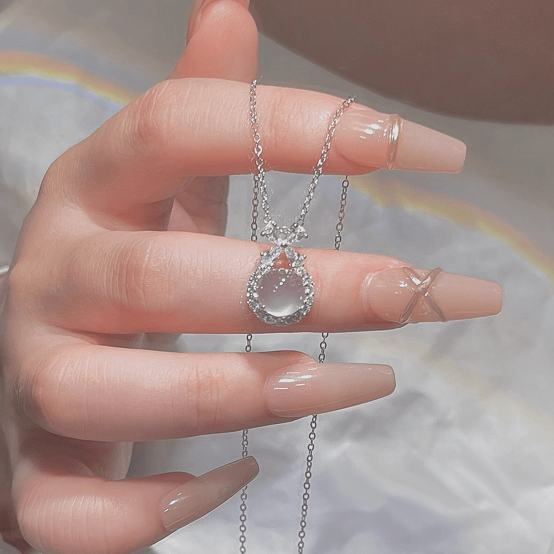 999 sterling silver chalcedony bow necklace for women Princess Winnie light luxury birthday gift for girlfriend