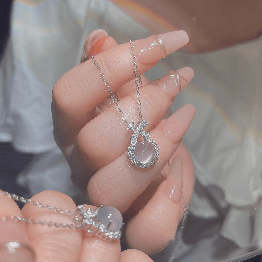 999 sterling silver chalcedony bow necklace for women Princess Winnie light luxury birthday gift for girlfriend