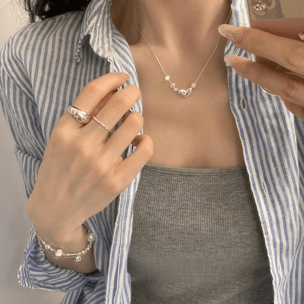 925 silver irregular lentil sterling silver bead necklace female temperament light luxury high-end birthday gift