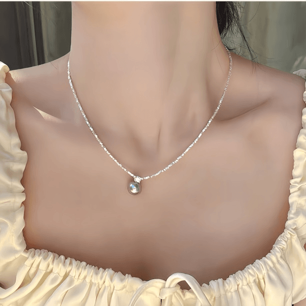 925 silver imitation pearl s925 high-end light luxury clavicle necklace temperament versatile broken silver light luxury