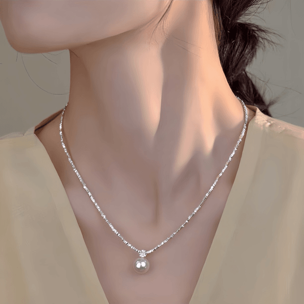 925 silver imitation pearl s925 high-end light luxury clavicle necklace temperament versatile broken silver light luxury