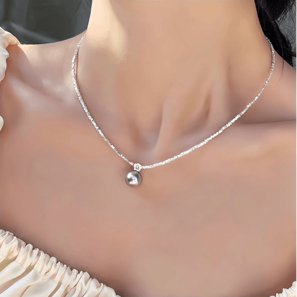 925 silver imitation pearl s925 high-end light luxury clavicle necklace temperament versatile broken silver light luxury