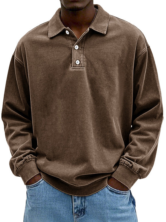 CLEARANCE SALE🔥 Men's Fashion Retro Washed Distressed Cotton Lapel Long Sleeve Polo Shirt