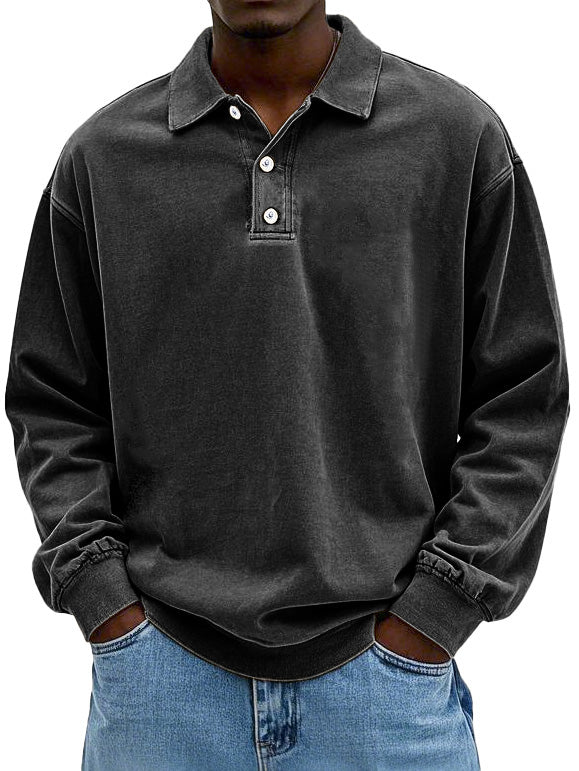 CLEARANCE SALE🔥 Men's Fashion Retro Washed Distressed Cotton Lapel Long Sleeve Polo Shirt