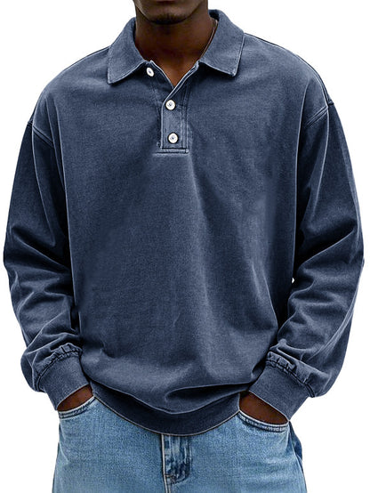CLEARANCE SALE🔥 Men's Fashion Retro Washed Distressed Cotton Lapel Long Sleeve Polo Shirt