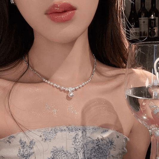 925 imitation pearl pendant necklace simple clavicle chain light luxury exquisite cold white moonlight