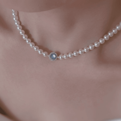 Imitation pearl necklace Blue Edge* Imitation pearl necklace for women Light luxury niche high-end stacking clavicle necklace