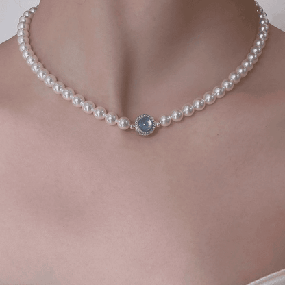 Imitation pearl necklace Blue Edge* Imitation pearl necklace for women Light luxury niche high-end stacking clavicle necklace