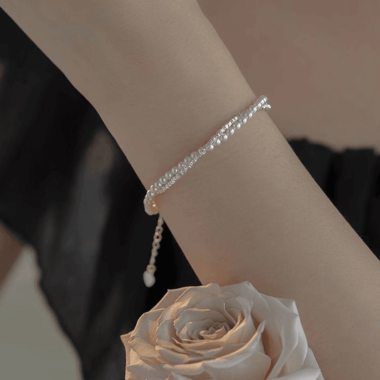 925 silver bracelet broken silver pearl double layer bracelet female new style high-grade temperament bracelet exquisite girlfriend hand jewelry female
