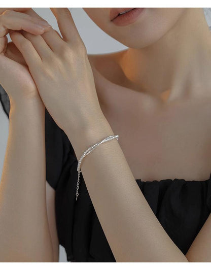 925 silver bracelet broken silver pearl double layer bracelet female new style high-grade temperament bracelet exquisite girlfriend hand jewelry female
