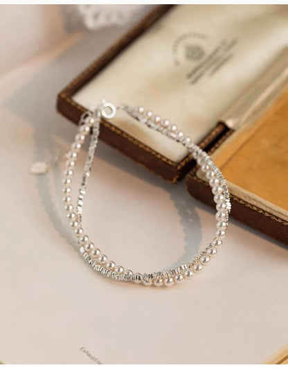925 silver bracelet broken silver pearl double layer bracelet female new style high-grade temperament bracelet exquisite girlfriend hand jewelry female