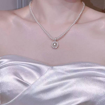 Pure natural pearl aurora freshwater Zhuji pearl millet bead necklace sunflower seedless necklace set simple pendant