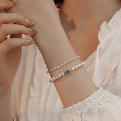 Natural pink chalcedony aquamarine sterling silver bracelet blogger same style light luxury design bracelet