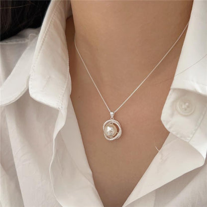 Pure silver moissanite silver products S925 sterling silver pearl necklace female new style light luxury temperament niche