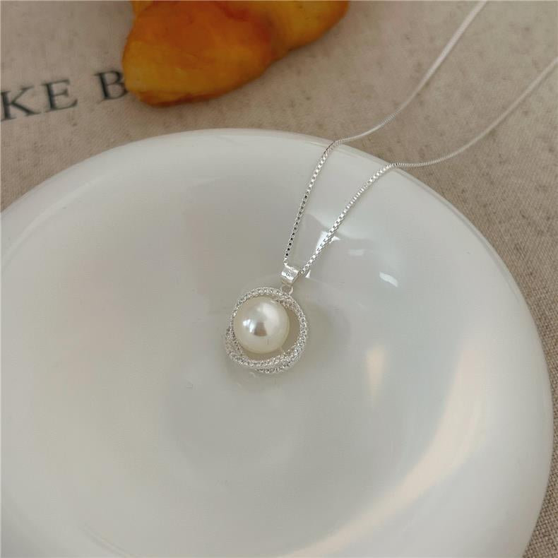 Pure silver moissanite silver products S925 sterling silver pearl necklace female new style light luxury temperament niche
