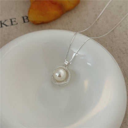 Pure silver moissanite silver products S925 sterling silver pearl necklace female new style light luxury temperament niche