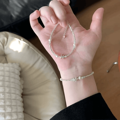 999 sterling silver pearl starfish broken silver bracelet female model 2025 new light luxury niche exquisite