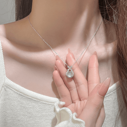 999 sterling silver chalcedony bow necklace for women Princess Winnie light luxury birthday gift for girlfriend