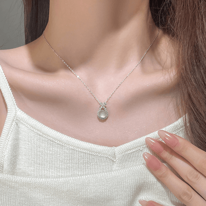 999 sterling silver chalcedony bow necklace for women Princess Winnie light luxury birthday gift for girlfriend