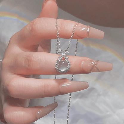999 sterling silver chalcedony bow necklace for women Princess Winnie light luxury birthday gift for girlfriend