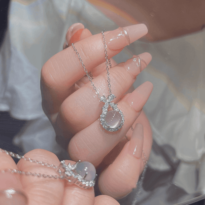 999 sterling silver chalcedony bow necklace for women Princess Winnie light luxury birthday gift for girlfriend