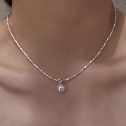 925 silver imitation pearl s925 high-end light luxury clavicle necklace temperament versatile broken silver light luxury