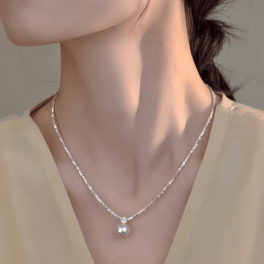 925 silver imitation pearl s925 high-end light luxury clavicle necklace temperament versatile broken silver light luxury