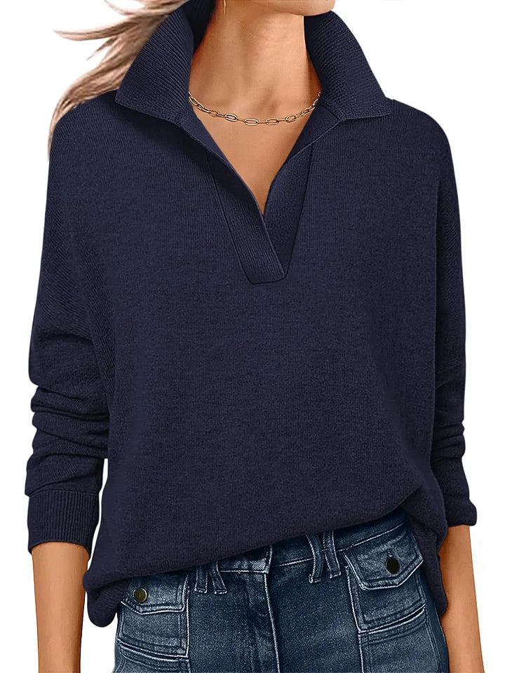 Womens Polo V Neck Long Sleeve Sweaters Lightweight Dressy Casual Business Basic Knit Pullover Top