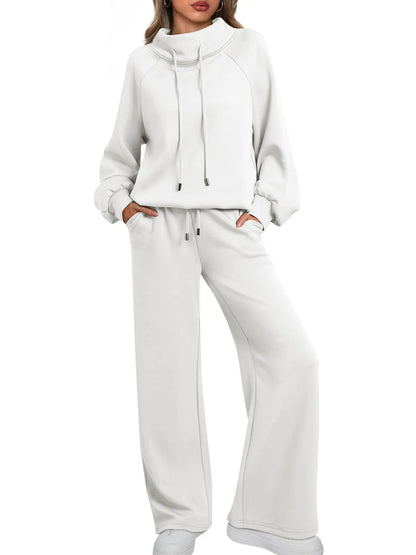 Women's Cotton Holiday Casual Crew Neck Drawstring Sweatshirt Set