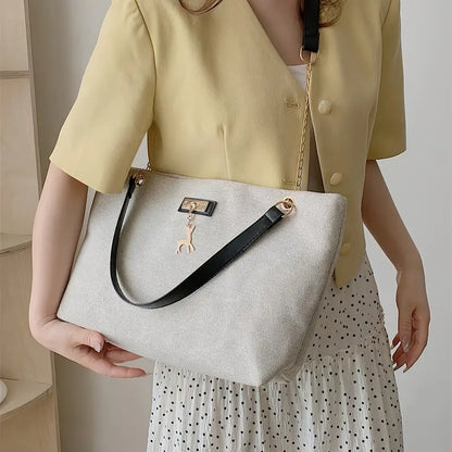 1pc Fashionable Polyester Tote Bag - Large Capacity, Adjustable Contrast Strap, Zipper Closure, Deer Charm for Women (Messenger Bag Style)