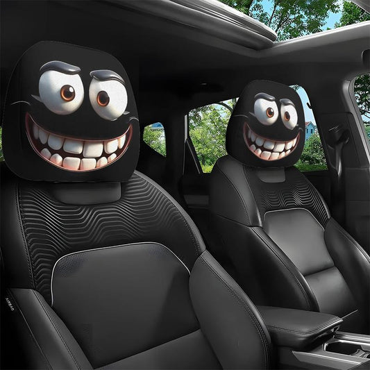 😆 Funny Cartoon Car Headrest Covers – 2PCS 2D Universal Fit 🚗